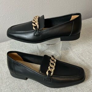 Lands end black loafer with gold chain buckle Size 9
